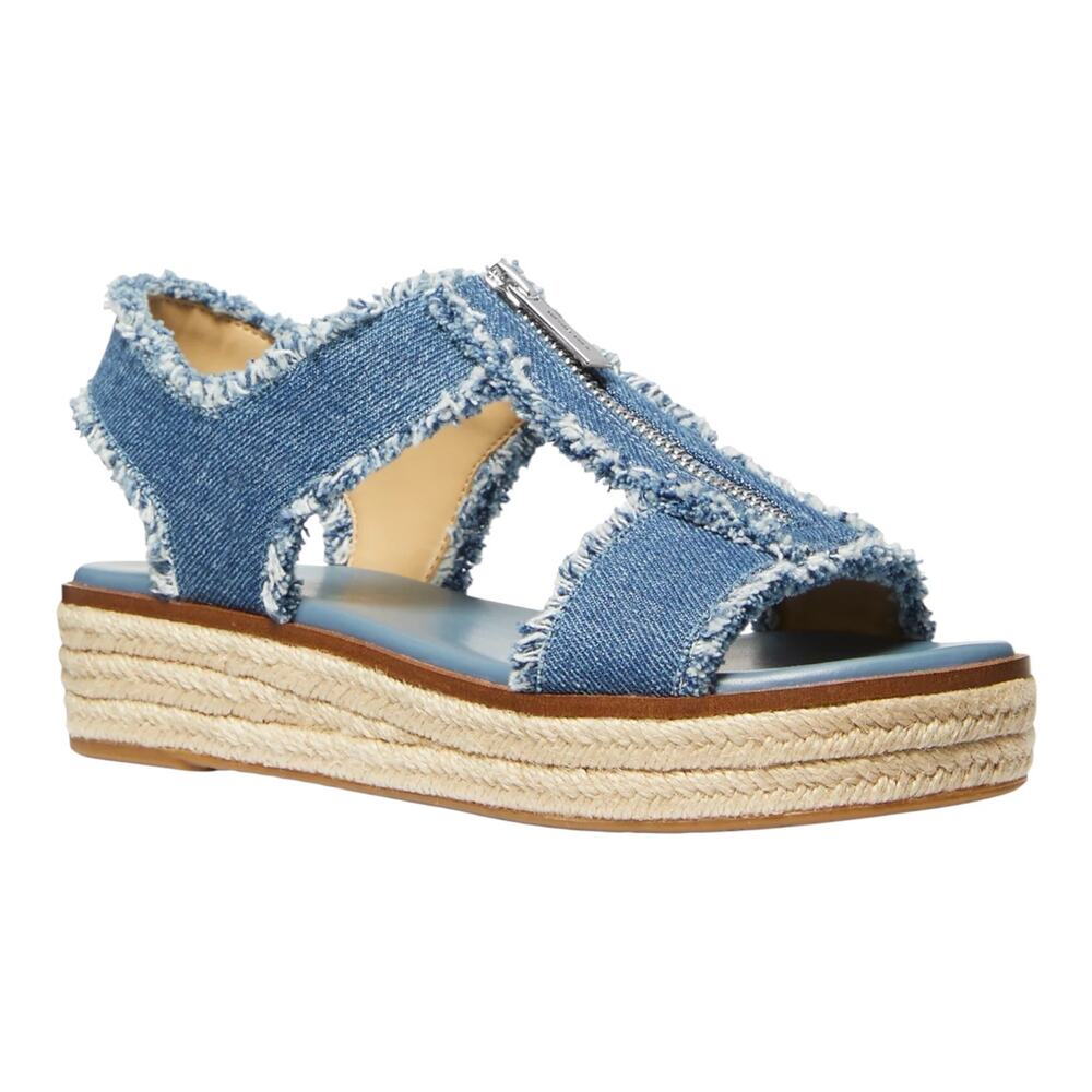 Michael Kors Women's Berkley Zip Espadrille Platform Sandals Denim Size 7 1/2